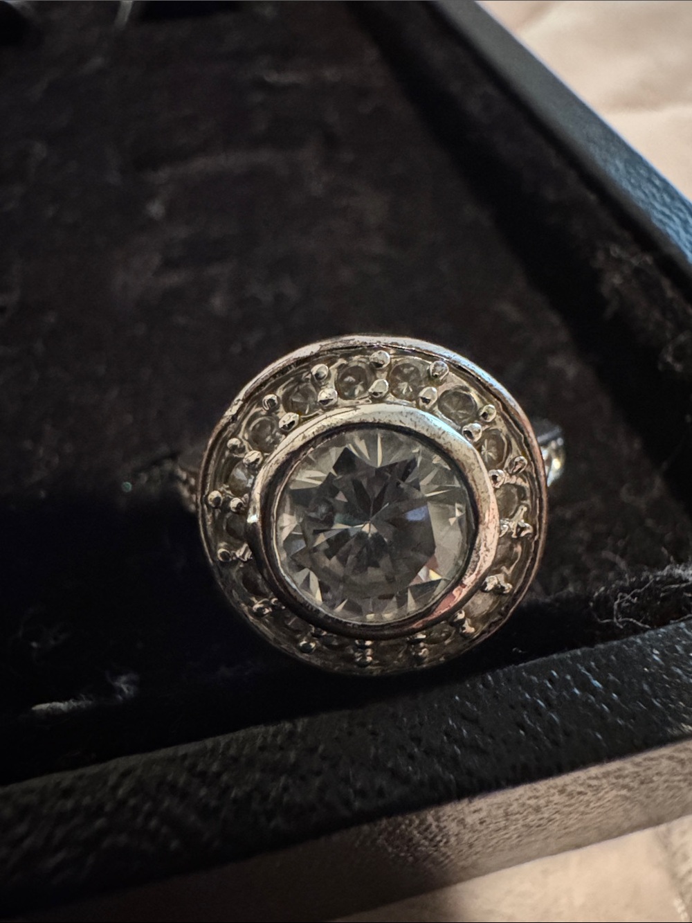 Sterling Silver Clear Stone Halo Ring - White